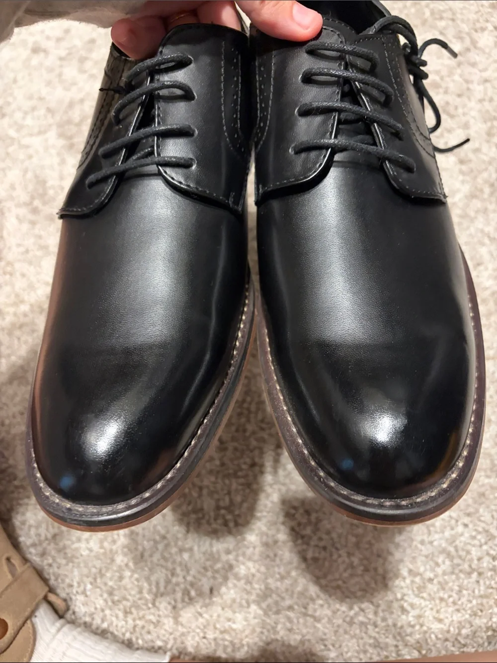Vostey Black Leather Derby Dress Shoes